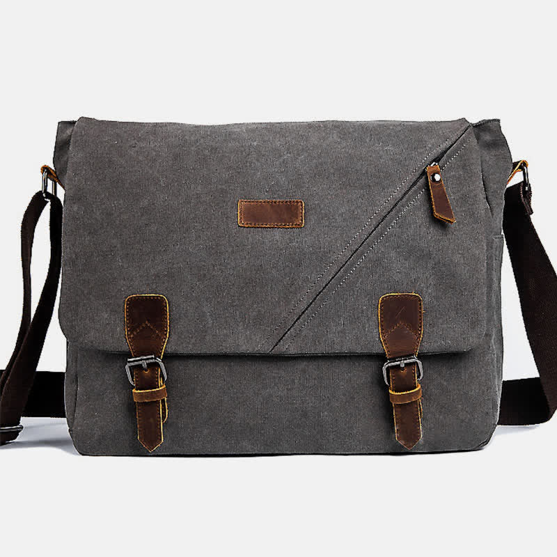 Men's Canvas Messenger Bag – Retro Shoulder Crossbody Backpack with Genuine Leather Accents