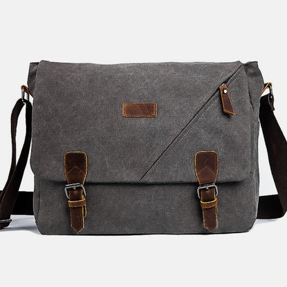 Men's Canvas Messenger Bag – Retro Shoulder Crossbody Backpack with Genuine Leather Accents