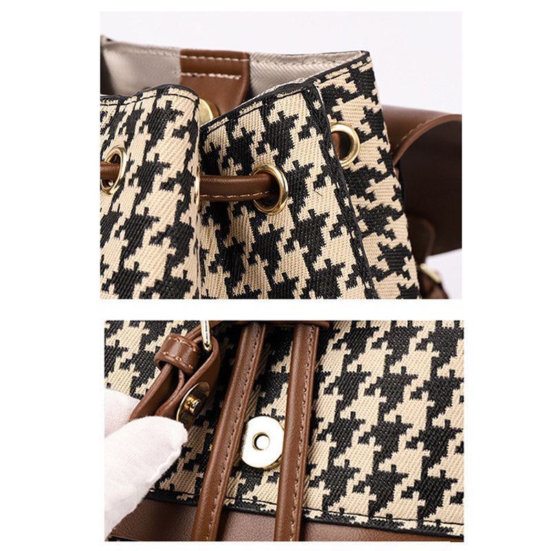 Women's Mini Backpack Purse with Houndstooth Print – Flap Daypack Leather Shoulder Bag