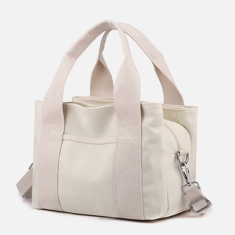 Solid Color Small Tote Triple Compartment Large Crossbody Canvas Purse - VOTVO
