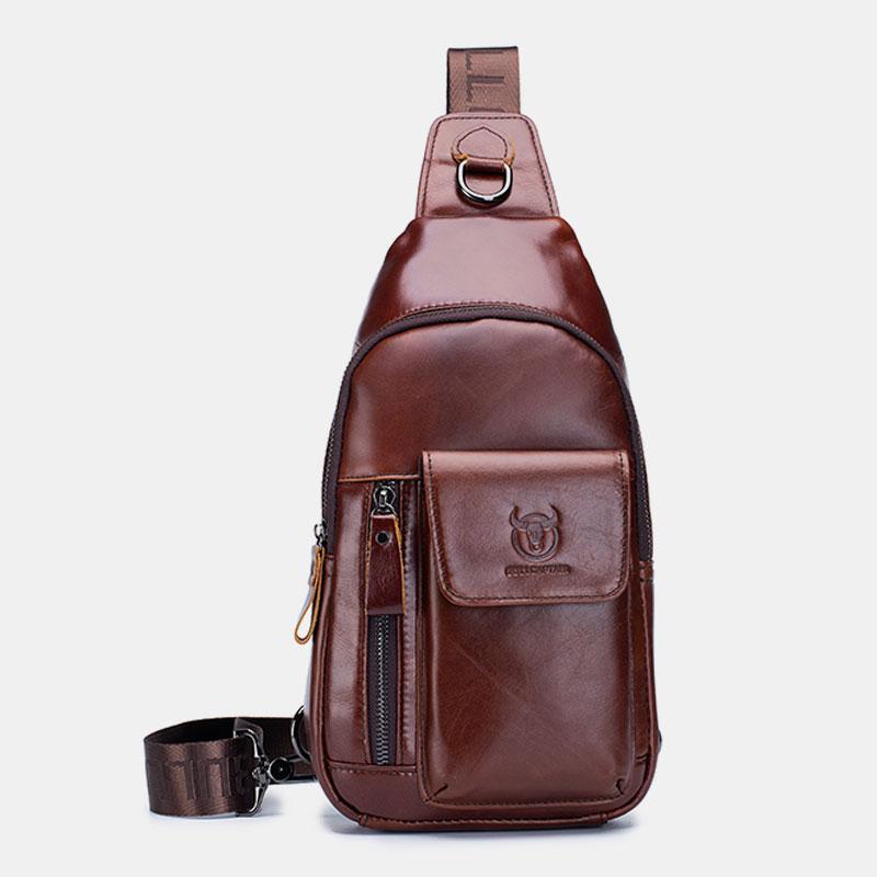 Genuine Leather Sling Chest Bag with Earphone Hole – Stylish & Practical Crossbody Shoulder Bag - VOTVO