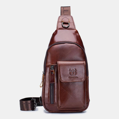 Genuine Leather Sling Chest Bag with Earphone Hole – Stylish & Practical Crossbody Shoulder Bag - VOTVO