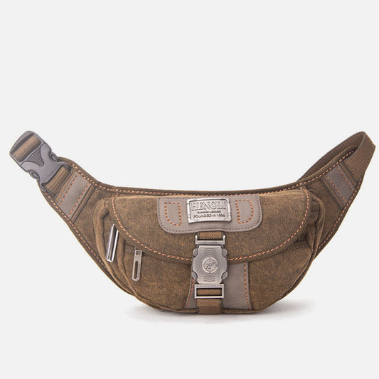 Retro Canvas Waist Pack for Men – Small Crossbody Crescent Moon Sling Bag
