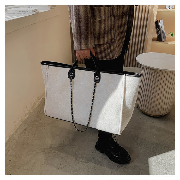 Crossbody Canvas Tote for Women – Chain Strap Bucket Bag