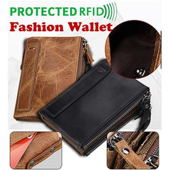Men’s Genuine Leather RFID Wallet – Multi - Card & Coin Pockets, Zipper & Buckle Closure - VOTVO
