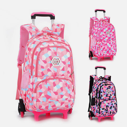 Rolling Wheels School Bag for Girls – Colorful Printing Backpack with Adjustable Straps & Two-Wheel Design