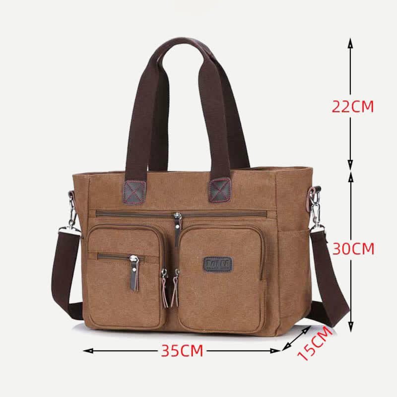 Multi - Pocket Canvas Tote Handbag for Women & Men – Retro Laptop Bag with Adjustable Straps - VOTVO