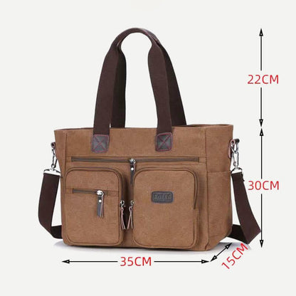 Multi - Pocket Canvas Tote Handbag for Women & Men – Retro Laptop Bag with Adjustable Straps - VOTVO