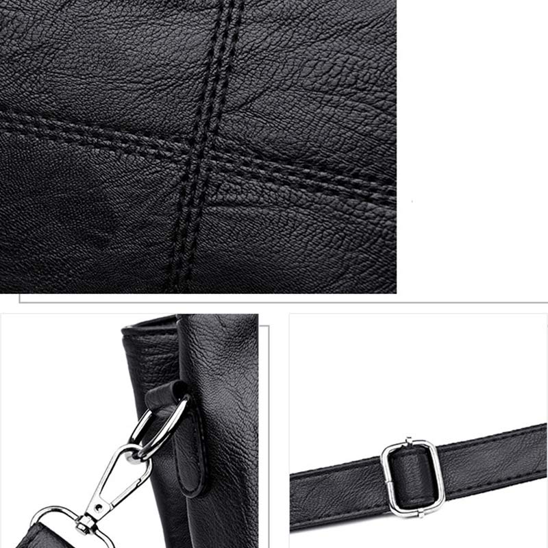 Triple Compartment Women’s Leather Tote Shoulder Handbag with Crossbody Strap
