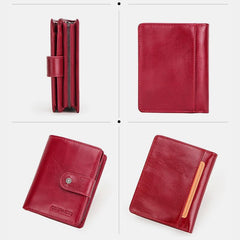 Cartera retro antirrobo triple de cuero genuino con RFID para mujer