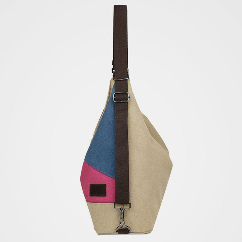Women's Color Block Canvas Backpack – Tote Shoulder Hobo Bag Rucksack