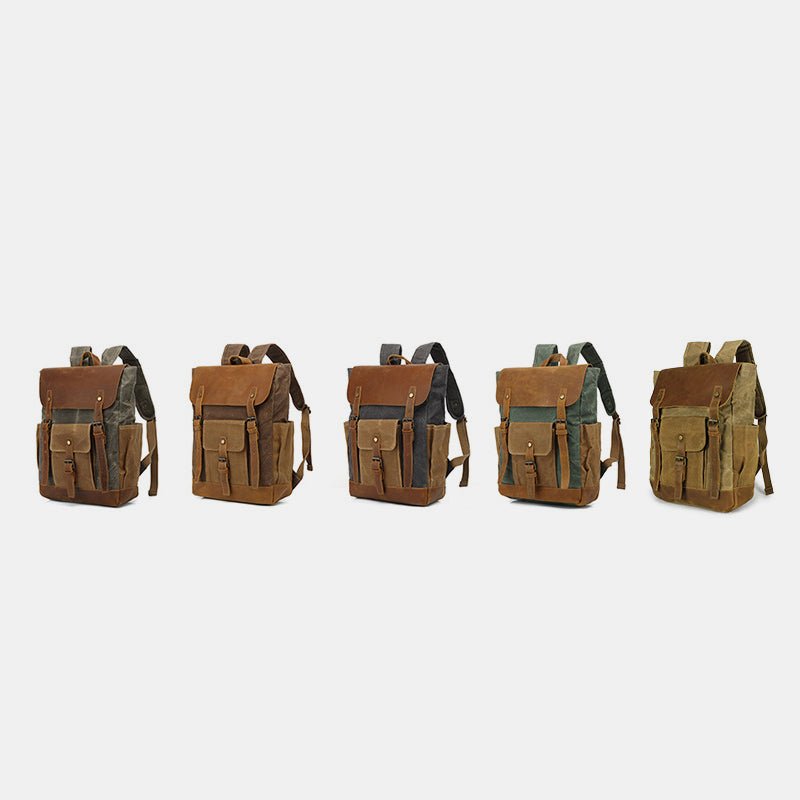 Vintage Canvas Backpack with Genuine Leather Accents – Casual Laptop Travel Rucksack for Men & Women - VOTVO