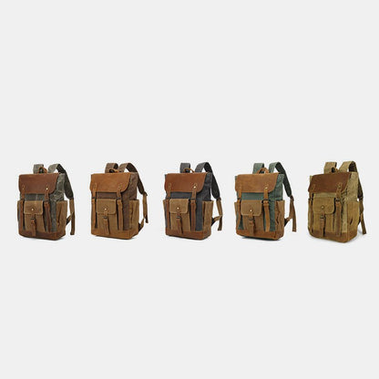Vintage Canvas Backpack with Genuine Leather Accents – Casual Laptop Travel Rucksack for Men & Women - VOTVO