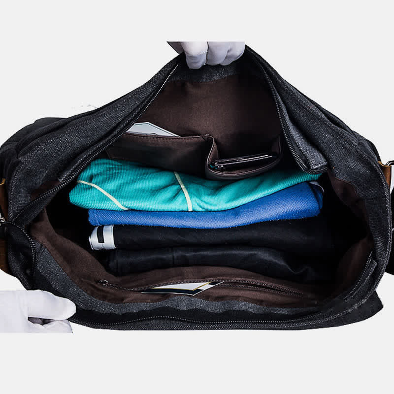 Men's Canvas Messenger Bag – Retro Shoulder Crossbody Backpack with Genuine Leather Accents