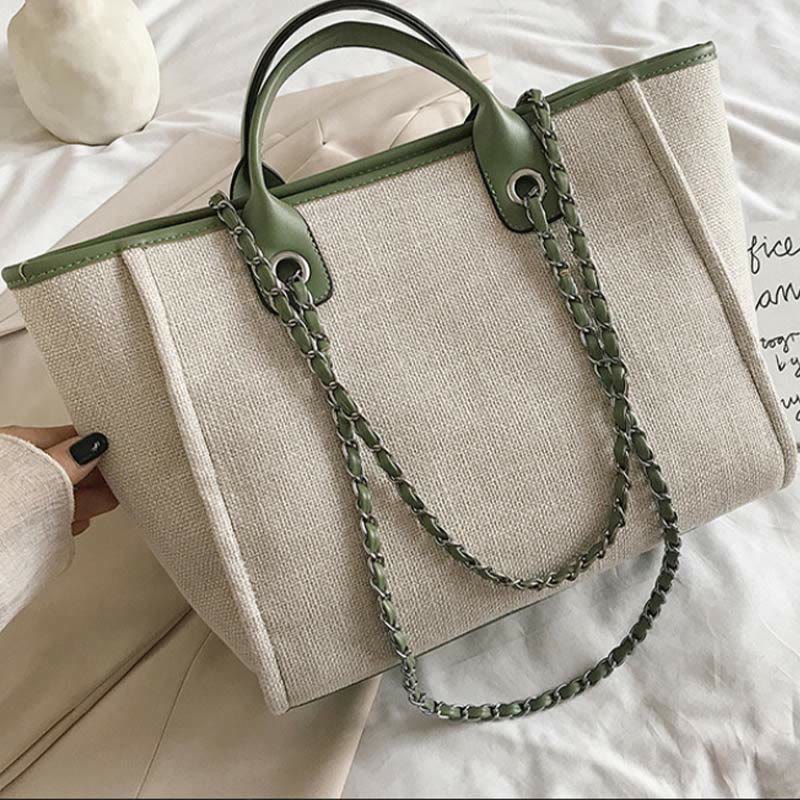 Crossbody Canvas Tote for Women – Chain Strap Bucket Bag - VOTVO