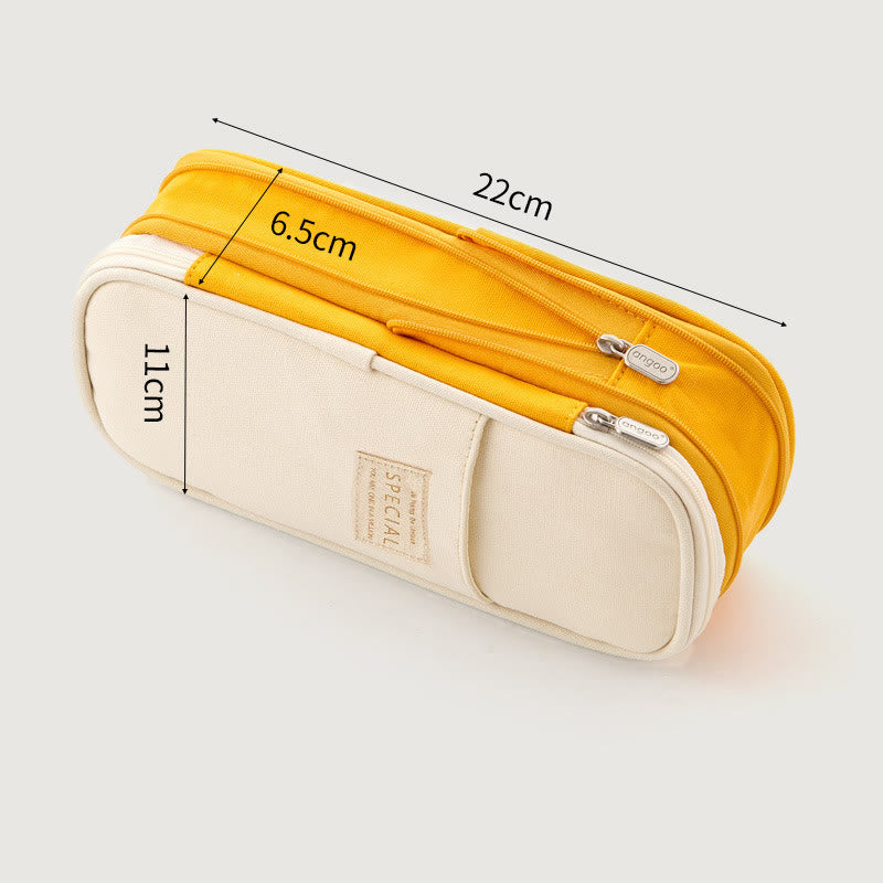 Large Capacity Color Matching Canvas Pencil Case – Perfect for Study & Organization