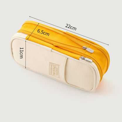 Large Capacity Color Matching Canvas Pencil Case – Perfect for Study & Organization