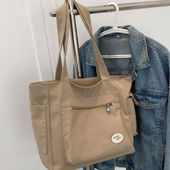 Tote Bag for Women – Plain Color with Badge Decor, Shoulder Bag