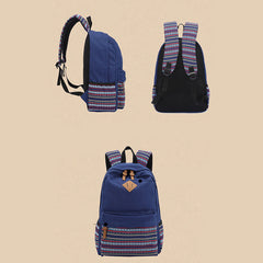 Colorful Stripe Custom Canvas Backpack for Women – Sporty Student Daypack