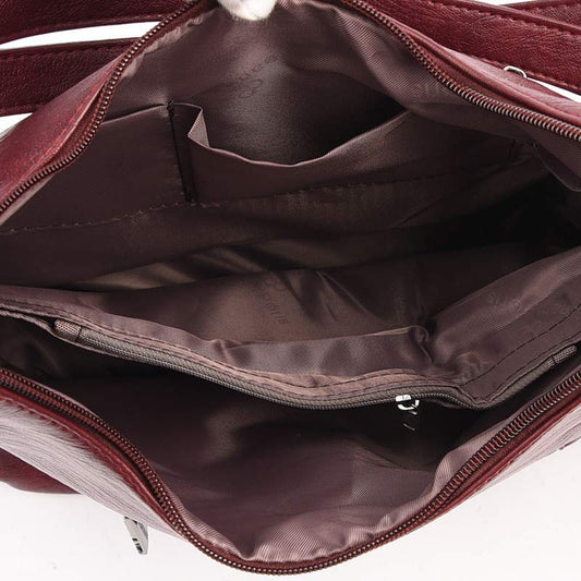 3-Way Use Backpack Multi-Pocket Leather Zip Crossbody Shoulder Bag