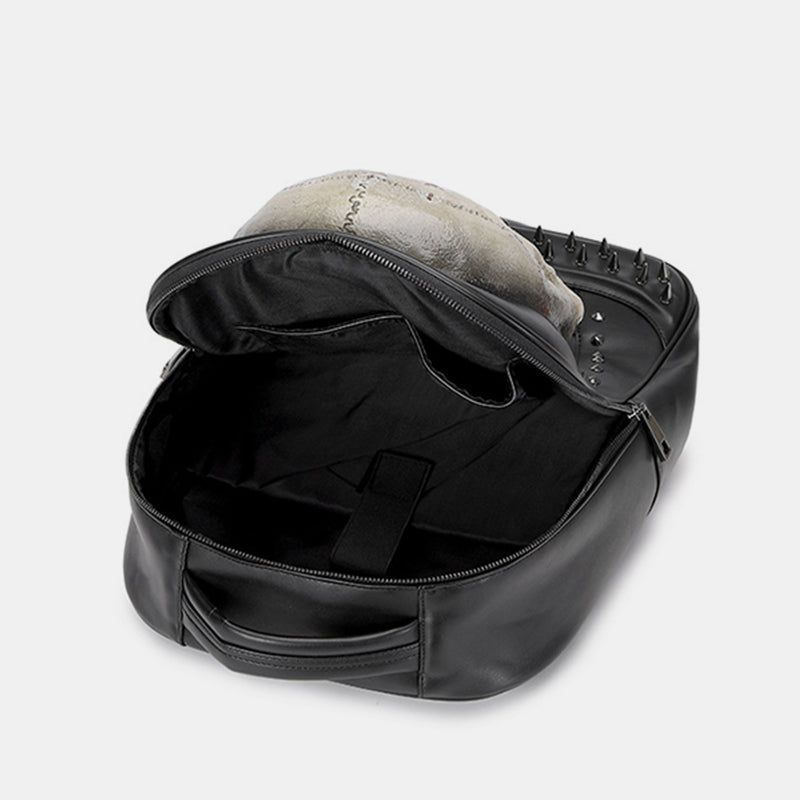 3D Leather Skull Laptop Backpack – Steampunk Rivet Travel & College Bag