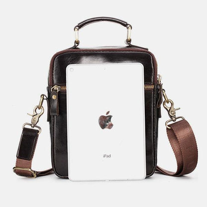 Casual Vintage Genuine Leather Crossbody Bag for Men – Adjustable Strap and Multiple Pockets
