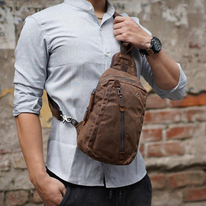 Canvas Sling Bag Shoulder Chest Pack for Men – Travel Hiking Crossbody Daypack