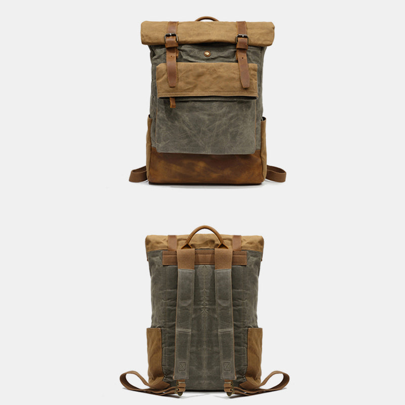 Canvas Leather Backpack Rucksack – Fits 15.6" Laptops | Perfect for College, Weekend Travel, and Daily Use