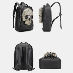 3D Leather Skull Laptop Backpack – Steampunk Rivet Travel & College Bag