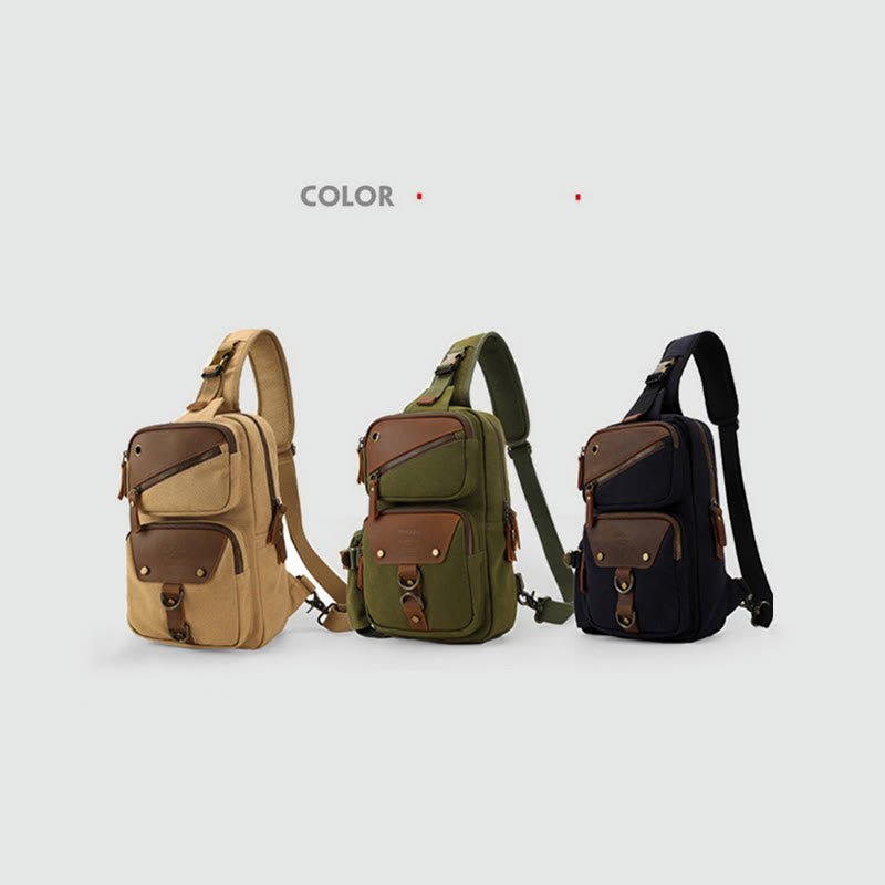 Sling Bag for Men – Retro Canvas Crossbody Chest Bag, Lightweight & Versatile for Daily Use and Travel - VOTVO
