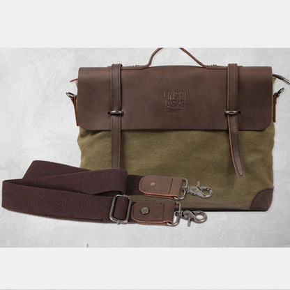 Messenger Bag for Men – Canvas Vintage Crossbody Handbag with Crazy Horse Leather, Casual Business Document Bag - VOTVO