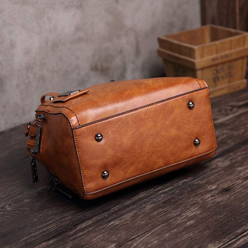 Vintage Leather Satchel Handbag – Top-Handle & Crossbody Strap