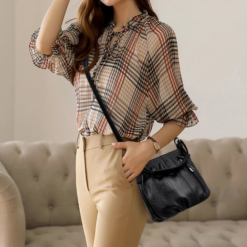 Pleated Bucket Leather Handbag – Casual Soft Shoulder Bag for Women
