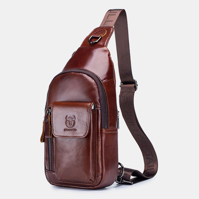 Genuine Leather Sling Chest Bag with Earphone Hole – Stylish & Practical Crossbody Shoulder Bag - VOTVO