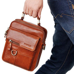 Casual Vintage Genuine Leather Crossbody Bag for Men – Adjustable Strap and Multiple Pockets