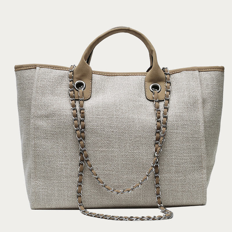 Crossbody Canvas Tote for Women – Chain Strap Bucket Bag