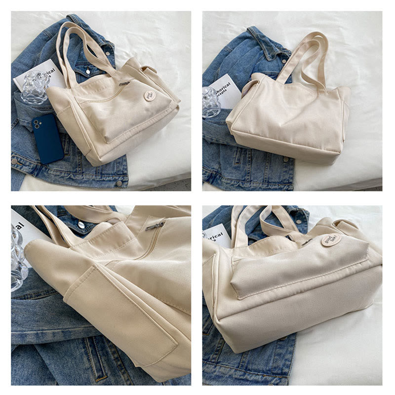 Tote Bag for Women – Plain Color with Badge Decor, Shoulder Bag