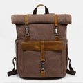 Unisex Canvas & Leather Hiking Travel Backpack – Durable Rucksack School Bag Daypack