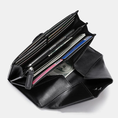 Retro Multi-Slot Genuine Leather Long Purse – Stylish Wallet for Women