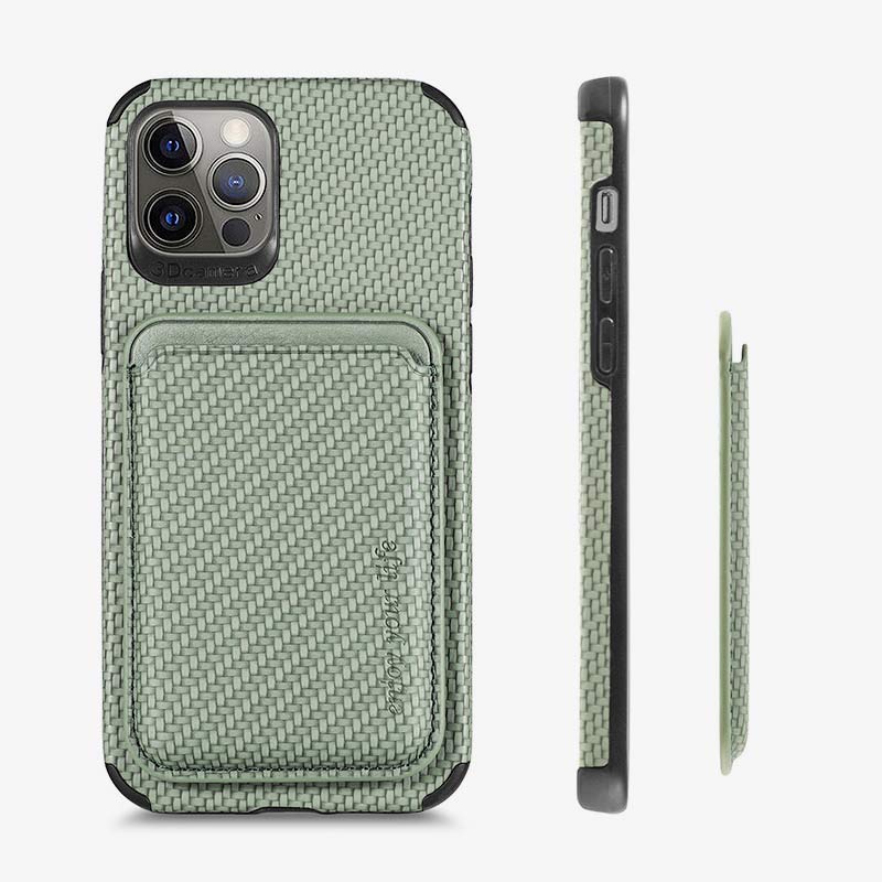 Magnetic Phone Wallet for iPhone – Fiber Texture Case with Card Holder