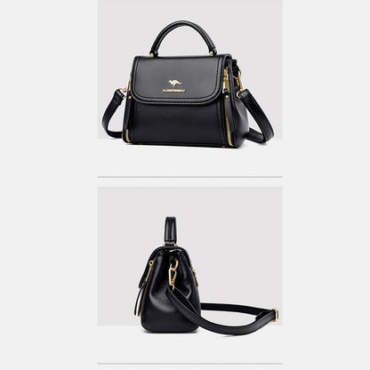 Medium Double Compartment Leather Satchel Handbag with Crossbody Strap – Stylish Top Handle Purse for Women