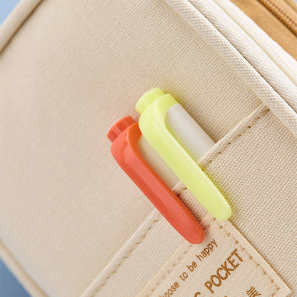 Large Capacity Color Matching Canvas Pencil Case – Perfect for Study & Organization