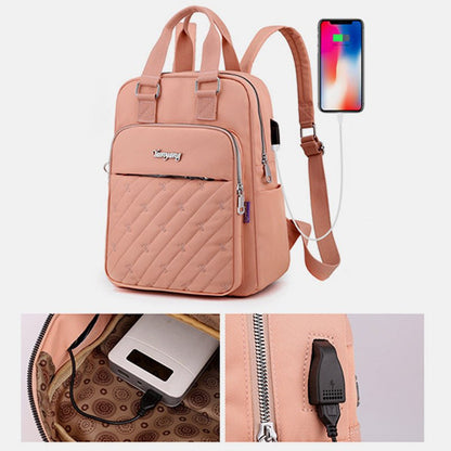 Lightweight Embossed Embroidery Backpack with USB Charging Port – Perfect for Women on the Go - VOTVO