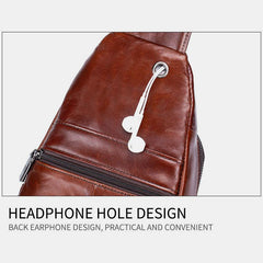 Genuine Leather Sling Chest Bag with Earphone Hole – Stylish & Practical Crossbody Shoulder Bag - VOTVO