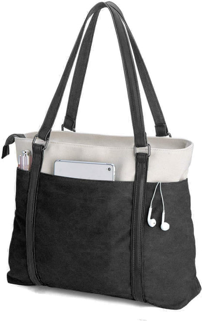 Women Laptop Tote Bag for Work – Lightweight Splice Canvas 15.6 Inch Handbag Purse - VOTVO