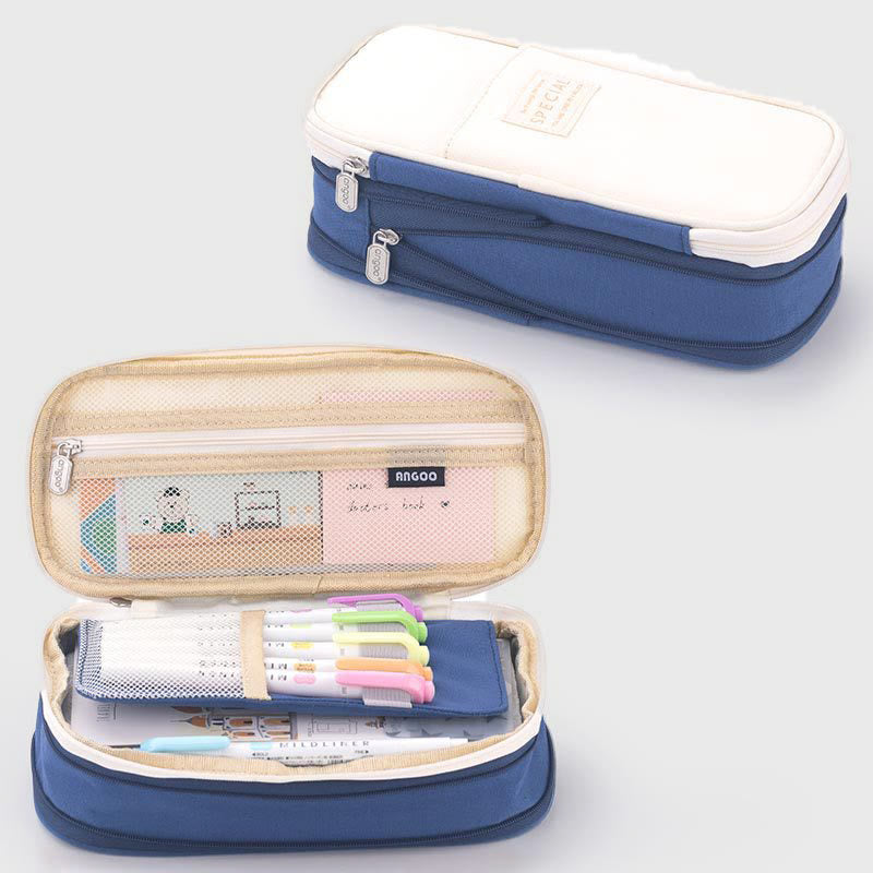 Large Capacity Color Matching Canvas Pencil Case – Perfect for Study & Organization