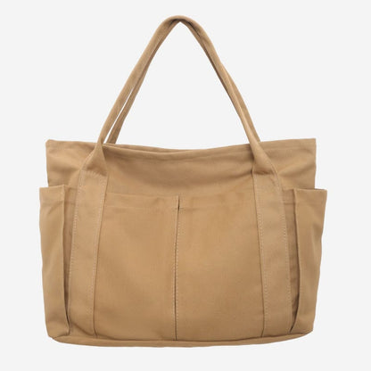 Minimalist Large Capacity Tote Bag for Women – Canvas Shoulder Bag with Zipper Closure