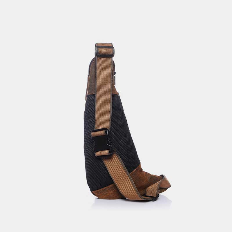 Vintage Canvas Sling Bag for Men - Black & Saddle Brown Crossbody Business Bag - VOTVO