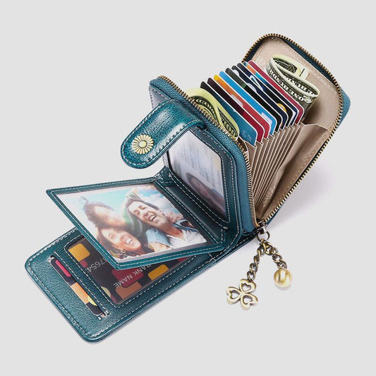 Genuine Leather RFID Multi-Slots Wallet Purse for Women