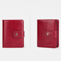 Cartera retro antirrobo triple de cuero genuino con RFID para mujer